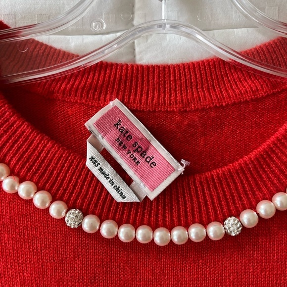 🥤 Kate Spade Pearl Pave Red Wool Blend Short Sleeve Sweater Size XXS - Picture 12 of 14